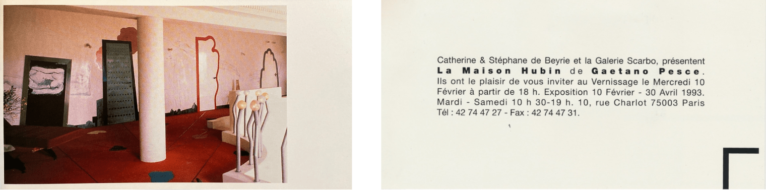 Invitation au vernissage de l’exposition « Gaetano Pesce, La Maison Hubin », Galerie de Beyrie, Le Marais, 1993